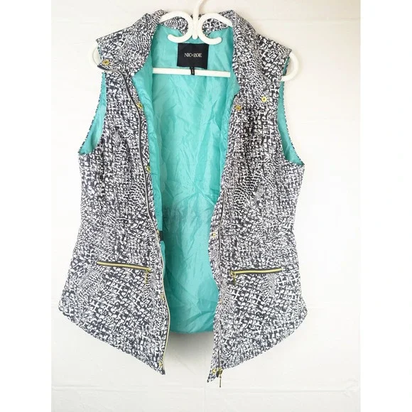 NIC+ZOE Women's L Quilted Zip Vest Black White‎ Pattern - Picture 7 of 8